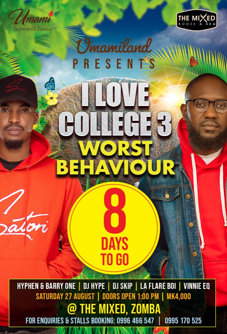 PhoyaWrld's tweet image. 8 More Days Then We On 🔥
#WorstBehaviour

📍 Zomba (The Mixed)
⌚ Saturday The 27th of August
🔥 🔥 🔥 🔥 🔥 🔥 🔥 🔥 🔥 

 @MwUmami @loladice2
@MfumuHyphen @BarryOne1