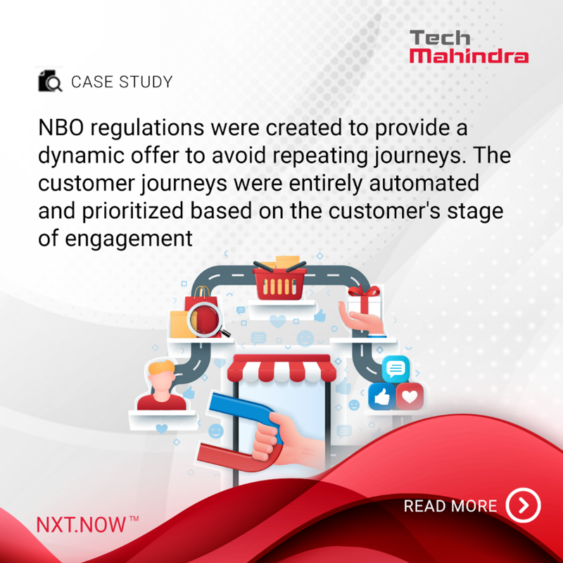 tech_mahindra's tweet photo. Explore how a leading Superannuation firm in Australia leveraged Next Best Offer in real-time with automated customer journeys boosting their customer engagement by 20%.
Know more: https://t.co/9VD9VvZpEr
#DigitALLScape #NxtNow #CustomerExperience #TechMInAPJI