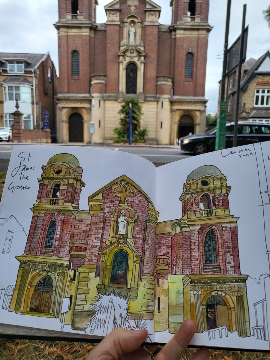 #stjamesthegreater #church #londonroadleicester which was hard because it's soo huge and symmetrical.   Had to draw from across the busy road.  Got waved at by churchgoers 👋
#hayleydrawschurches #leicesterdiocese #leicscofe  #artpilgrimage #drawingchallenge #churcharchitecture