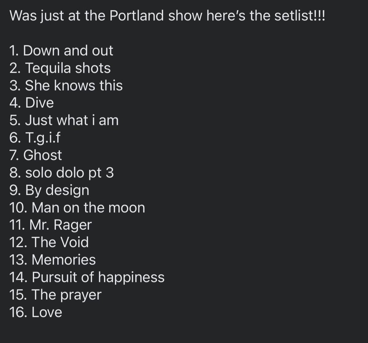 dianawhateva's tweet photo. Kid Cudi merch &amp; set list 🫶🏼 https://t.co/9EbsQiAjuy