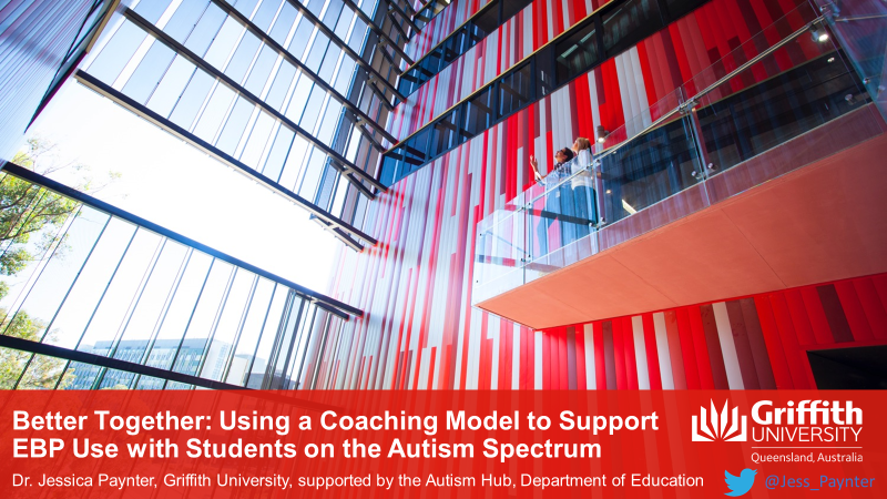 Griffith Centre for Mental Health (@griffith_cmh) on Twitter photo GCMH member <a href="/Jess_Paynter/">Jessica Paynter</a> presented at the Queensland Association of Special Education Leaders' (<a href="/QASEL/">Qld Association of Special Education Leaders</a>) conference (#QASELCON22) recently. Shared findings in co-designing a coaching model for supporting teacher use of EBPs with their students on the autism spectrum. GCMH member <a href="/Jess_Paynter/">Jessica Paynter</a> presented at the Queensland Association of Special Education Leaders' (<a href="/QASEL/">Qld Association of Special Education Leaders</a>) conference (#QASELCON22) recently. Shared findings in co-designing a coaching model for supporting teacher use of EBPs with their students on the autism spectrum.