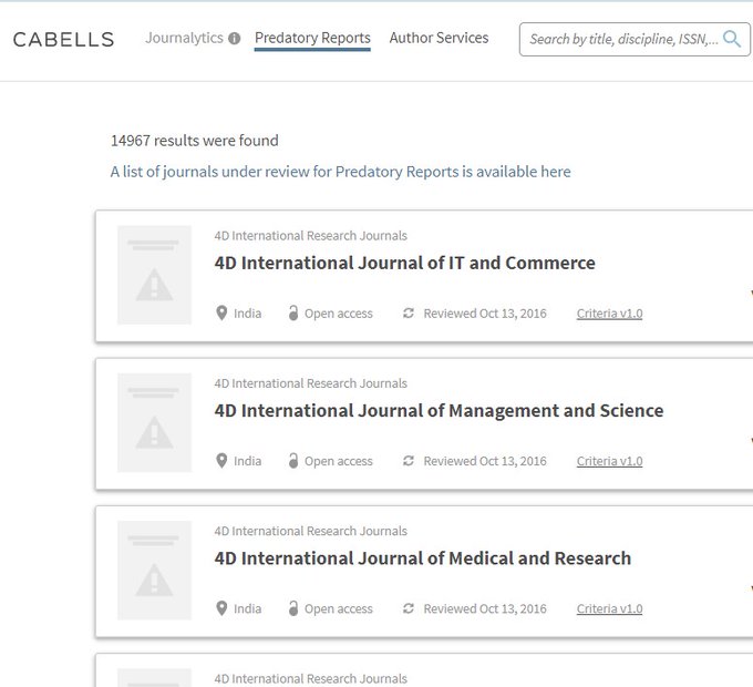 ISDLibrarian's tweet image. KIMS offers access to Cabell&apos;s Predatory Reports to help verify that journals are legitimate:  bit.ly/3SY7146 #ScholarlyCommunication #Eresources #Librarytools