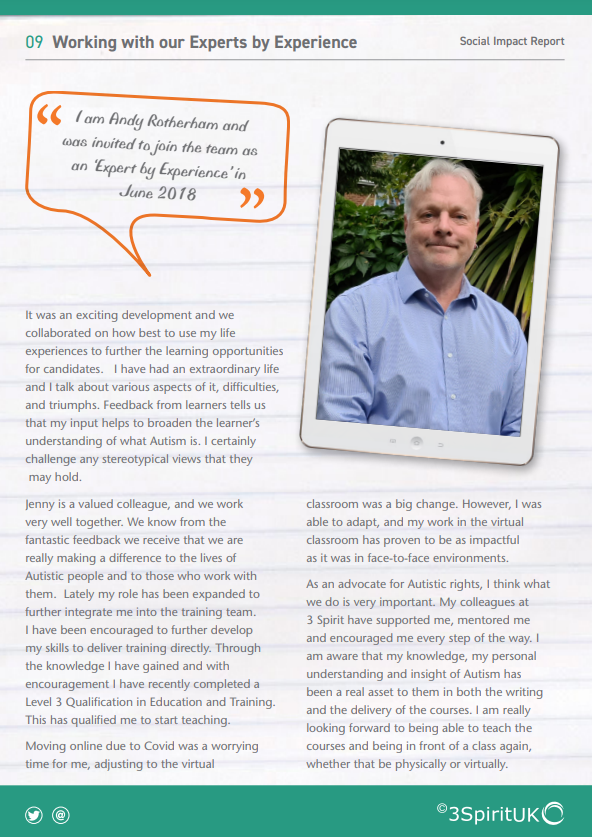 3SpiritTraining's tweet photo. Meet Andy Rotherham, our autism trainer &amp; expert by experience. He is autistic, and has been supporting the development and delivery of our autism and learning disability courses.

He tells us here about his experience &amp; his work at @3SpiritTraining
#autism #learningdisabilities https://t.co/qC7R8T2nsw