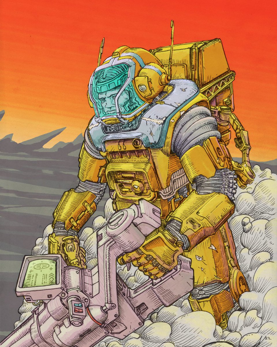 DirkWachsmuth's tweet photo. 'Prospecting Heavy Miner' - new drawing done with fineliner on paper and some digital colors added with PS
#prospector #miningworker #scifi #mutant #polydactyl #drawing #scifiart #scifiillustration #illustration #astronaut #prospecting #mining #stabilo https://t.co/6VUConrNUV