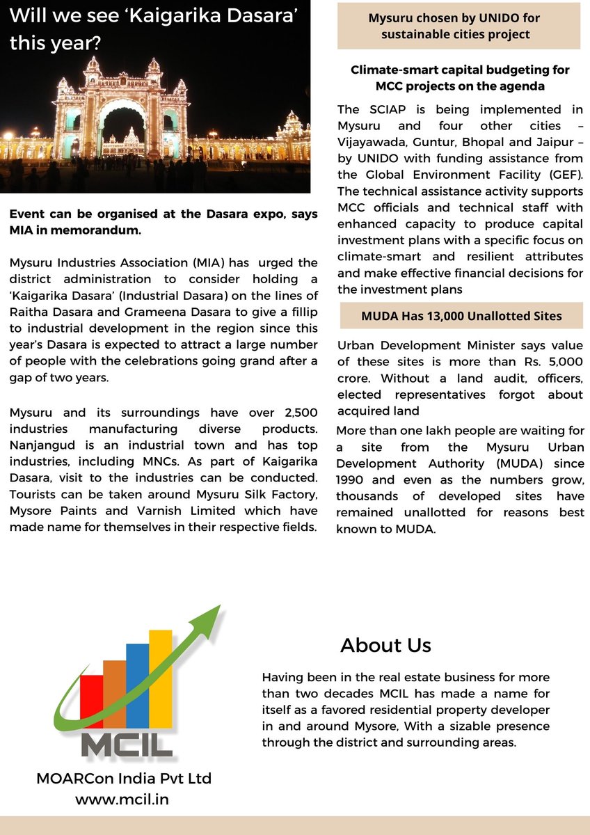 MoarconL's tweet photo. We sincerely hope you enjoy reading it and will give us a call if you have any needs relating to real estate.
Call right away at 9916844857/8762242134 to know more.
#mcilnewsletter #IndependenceDayspecial #mcilmysore #mcilposts https://t.co/iMRsaYZh4q