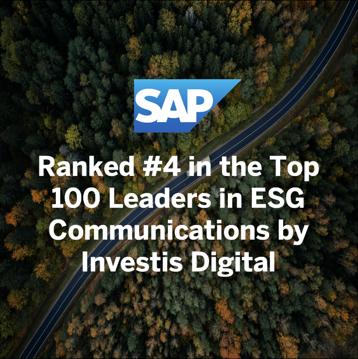 Woohoo! <a href="/SAP/">SAP</a> ranks #4 in “The Top 100 Leaders in ESG Communications“ from @InvestisDigital 🎉 BIG thanks to our colleagues at SAP who help the world run better and improve people's life to safeguard our planet's future. 🌎 #SAP4Good