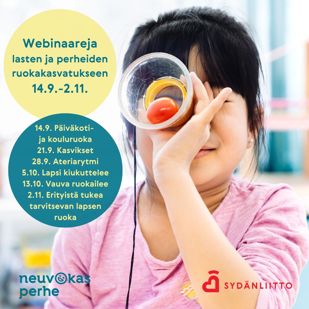 Neuvokasperhe's tweet photo. Oletko huomannut jo syyskauden innostavat ja ilmaiset ruokakasvatuksen koulutuksemme? 😍 Aineina on #päiväkotiruoka/#kouluruoka (14.9.), #kasvikset (21.9.), #ateriarytmi (28.9.), #kiukuttelu (5.10.), #vauvanruoka ja #erityistätukea (2.11.). @RuukkuRy Lue:

https://t.co/h77MX7rM2m https://t.co/iYS3EgUpRX