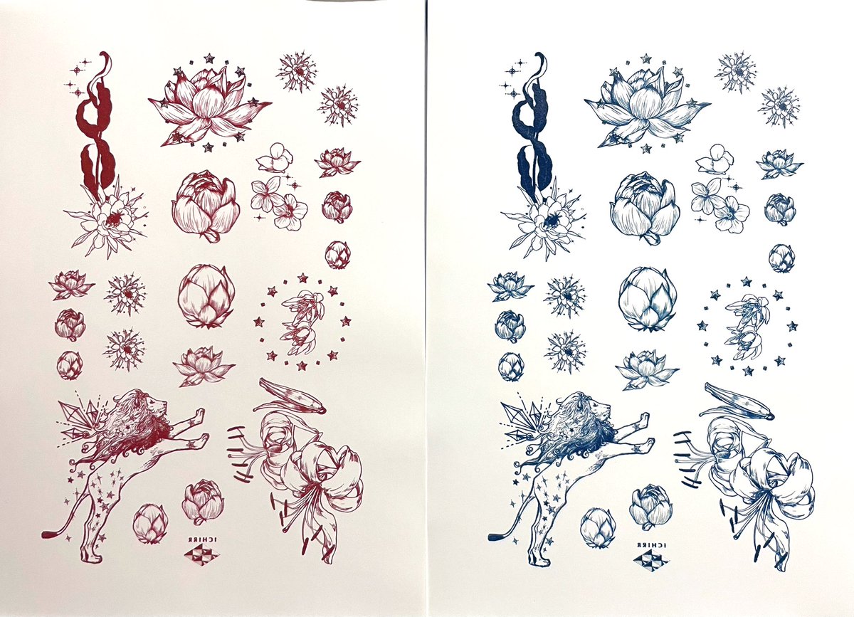 タトゥーシールの最終サンプル出来ました!OKです。
使い易さを考慮し、当初より絵柄が減ったりもしましたがご満足いただけますように 