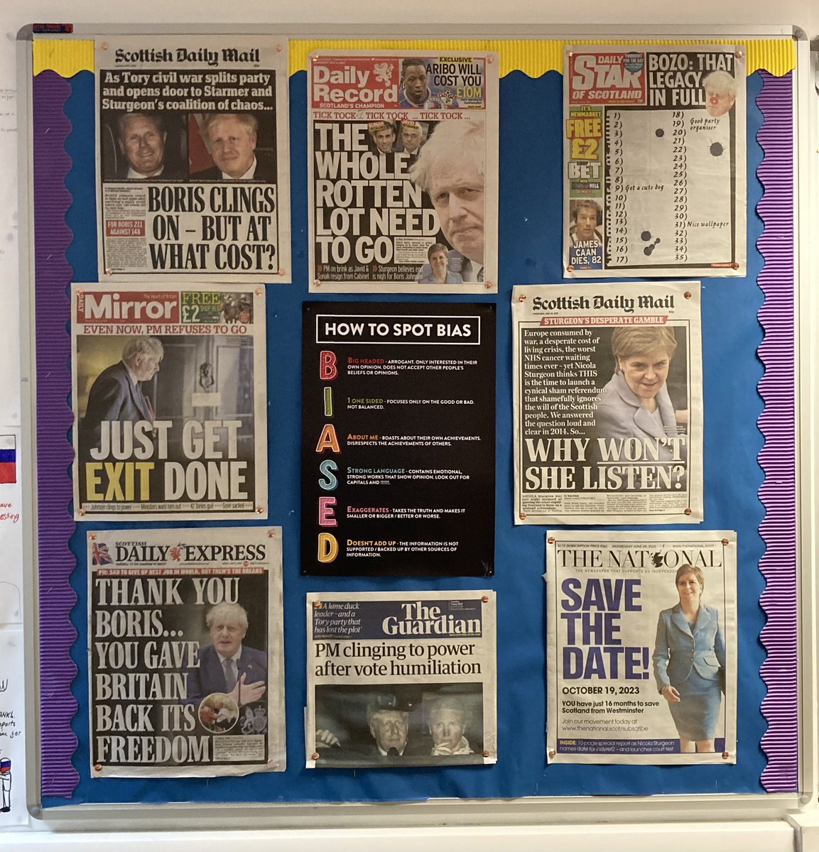 If nothing else, politics in the U.K.  this summer  has given me ample material over the summer for this new display in my classroom! 📰