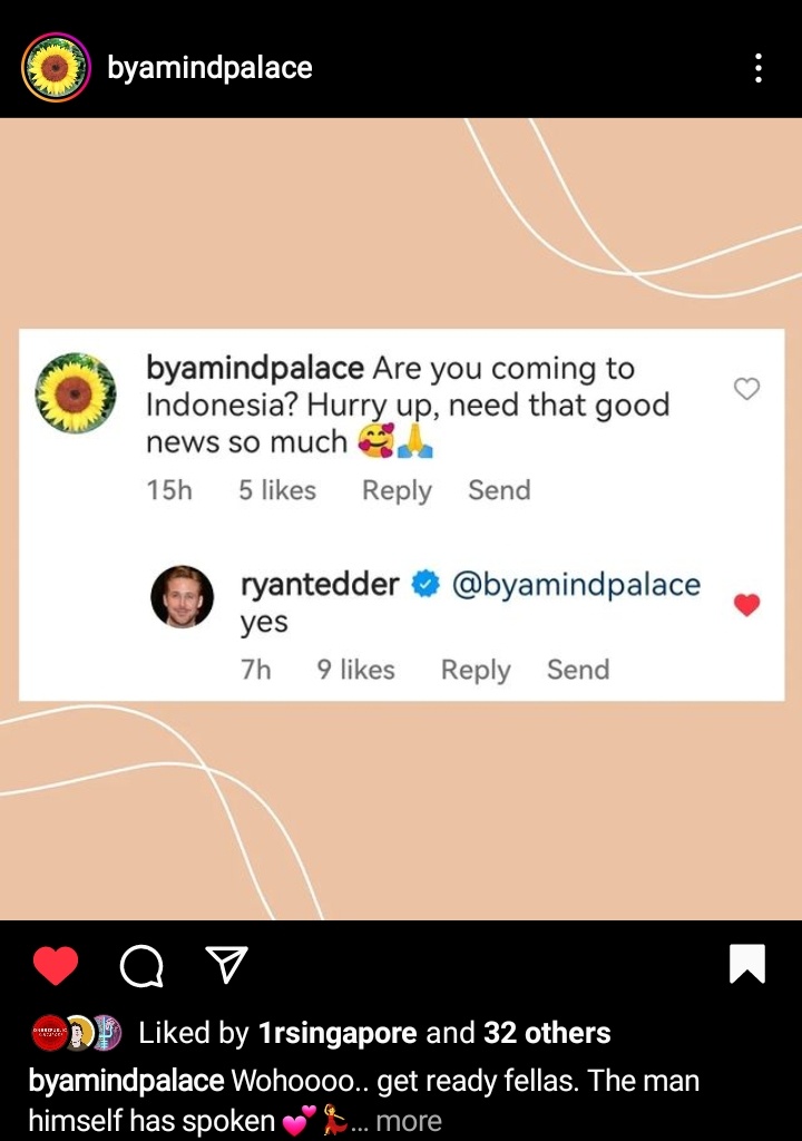 OneRepublicIndo's tweet photo. Our lucky Soldiers got a reply from Ryan about their intention to come to Indonesia. Fingers crossed everyone! Hope it is true. @OneRepublic
.
.
.
#IndonesiaWantsOneRepublic https://t.co/vcNGFpwzjF