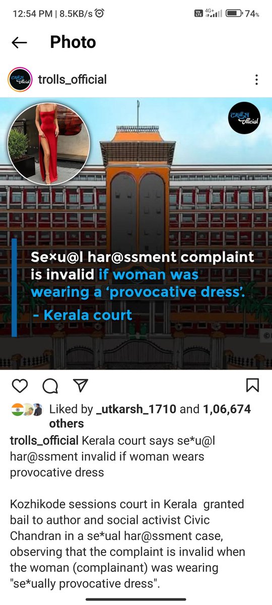 Dakshitap1503's tweet photo. Only this was left ..... 
Now court decision will also come on the basis of what a girl is wearing..... Wow... 

Most ashamed dicission i have ever listen
#kerelahighcourt 
#women #rights https://t.co/5D4It9xyES