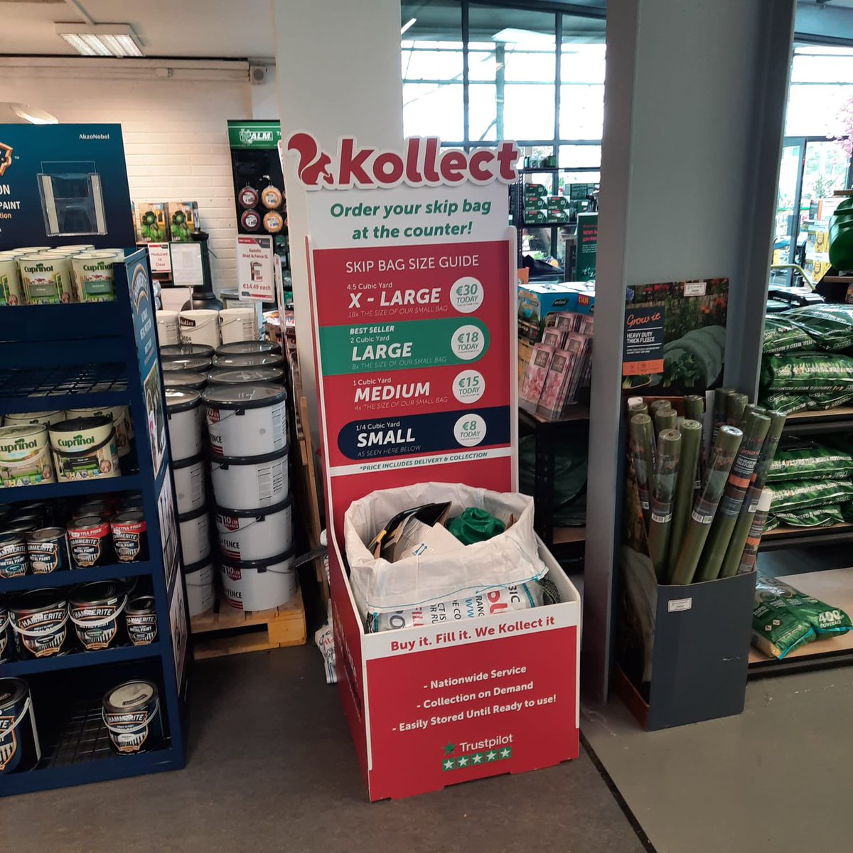 These handy little Kollect Skip Bags are coming to stores up and down the country! 

It’s handy for those little clear out jobs that don’t require a large skip. Price includes delivery and collection and it really is as simple as..

Buy it. Fill it. We Kollect it! 🙏