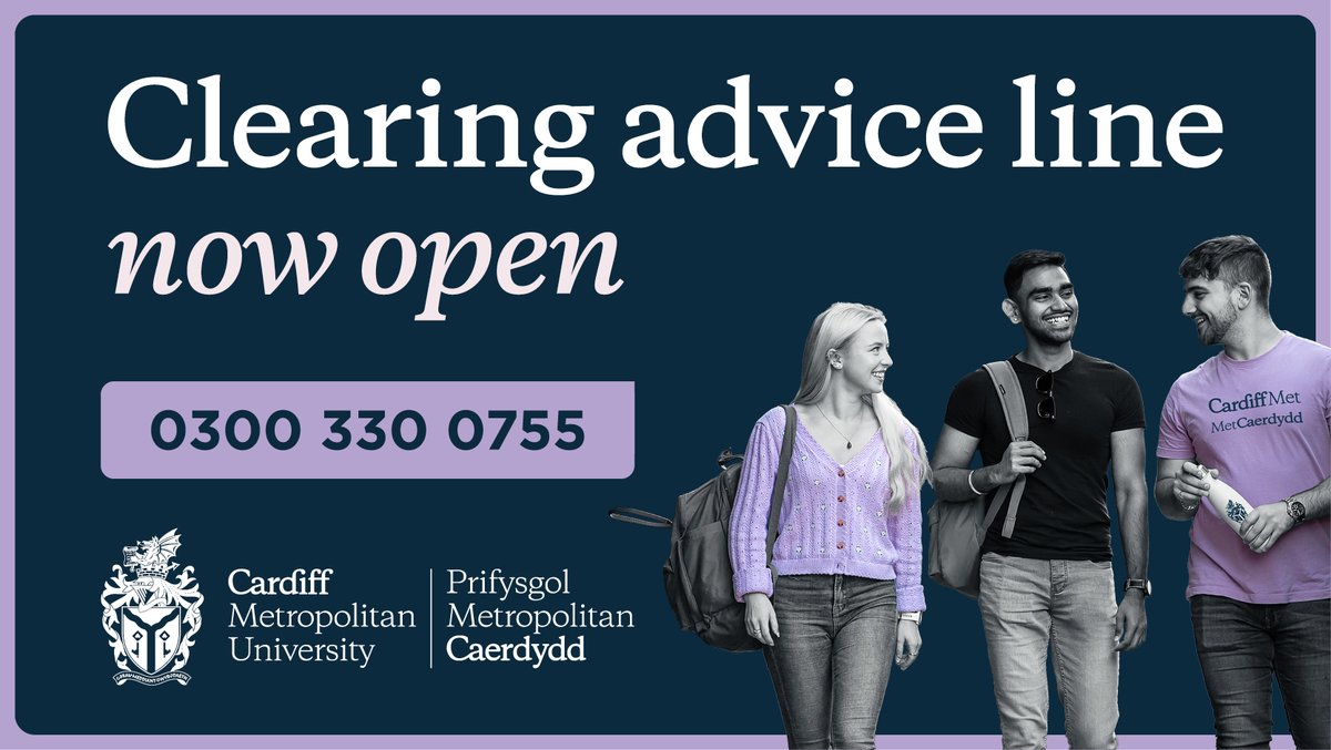 Our Clearing Advice Line is open until 6pm today - call now on 0300 330 0755, DM 
<a href="/CMetAdmissions/">Cardiff Met Admissions</a> or get in touch via Live Chat. 

Here's a full list of our opening hours for the rest of this week and beyond: bit.ly/cmetadviceline