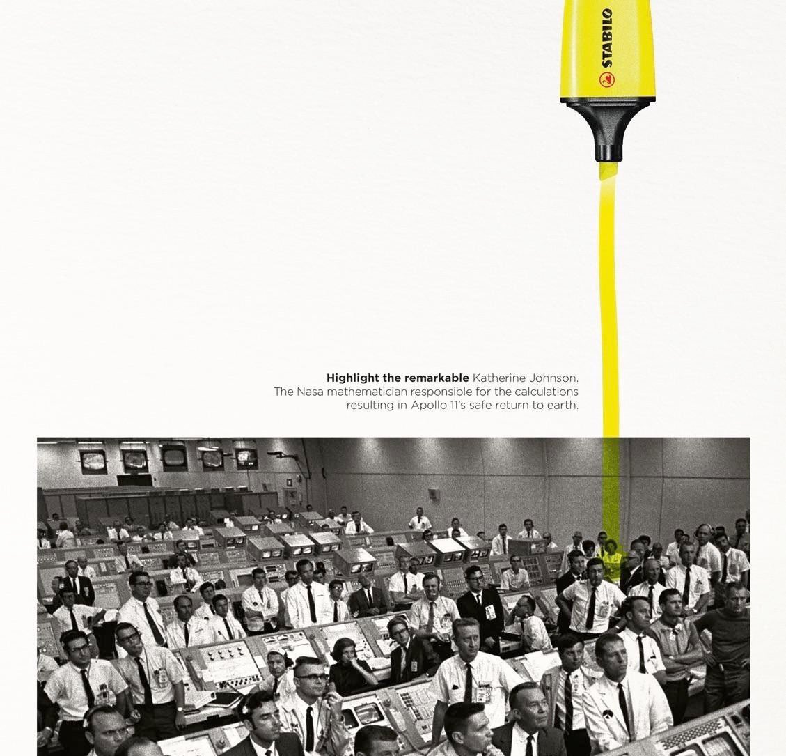 One of the best print campaigns in recent years. 

Stabilo Boss’s “Highlight the Remarkable” spotlights “remarkable” women who played important roles in the history yet stayed invisible.

🙌 DDB Group Düsseldorf