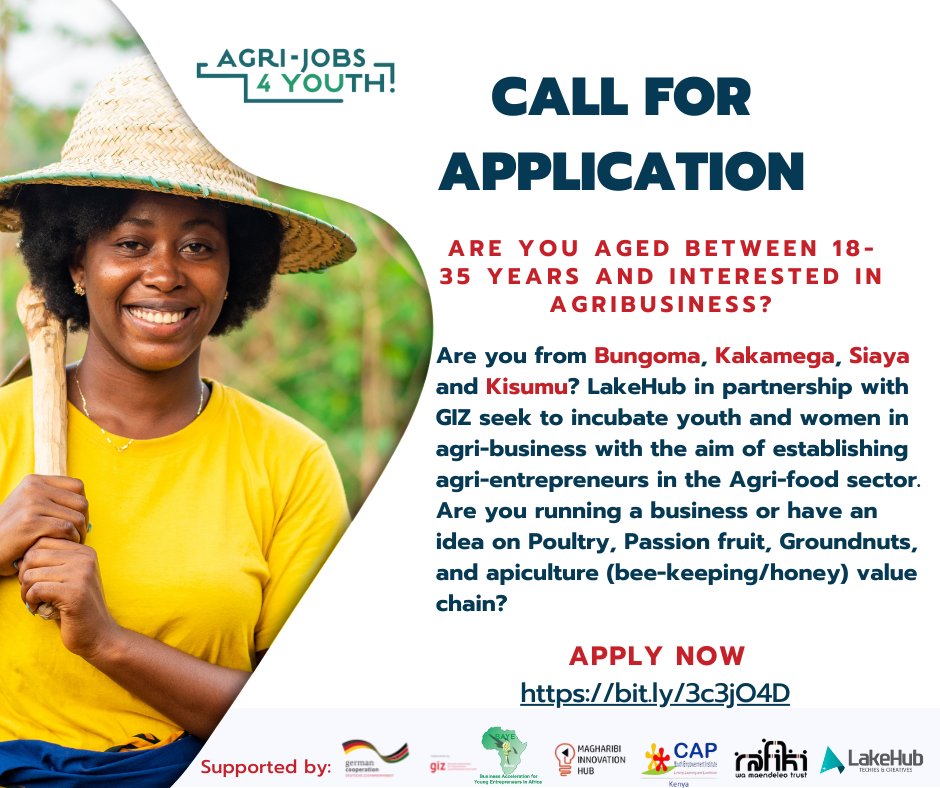LakeHub's tweet photo. Through our partnership with @giz_gmbh, #AgriJobs4Youth aims to harness economic openings for women &amp; youths in the agri-food sector through incubation &amp; acceleration of Agri-entrepreneurs in passion fruit, groundnuts, poultry &amp; apiculture value chains.
👉 https://t.co/jGfE3bPWnM https://t.co/GdkeimB9v1