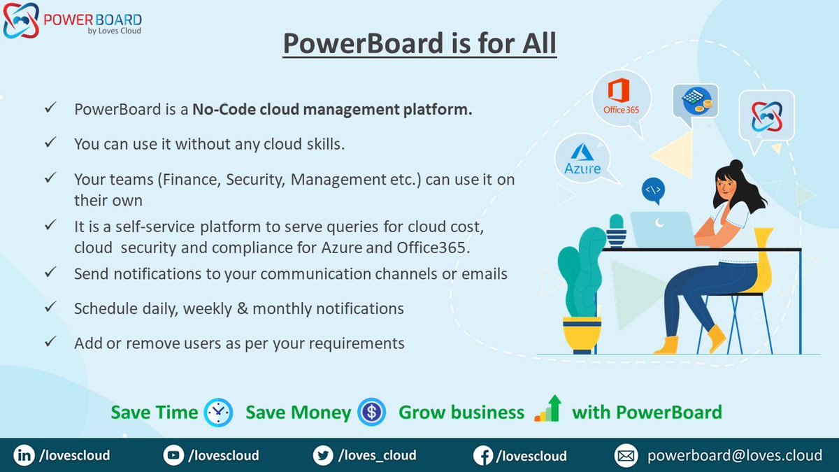 loves_cloud's tweet photo. A #nocode #cloudmanagement platform for #Azure and #Office365 for your teams.
A platform that makes #cloudsimplified for everybody.
Reach out to us at powerboard@loves.cloud to start your free trial.
#lovescloud #powerboard #finops #cloudsecurity https://t.co/5eW5m9XACx