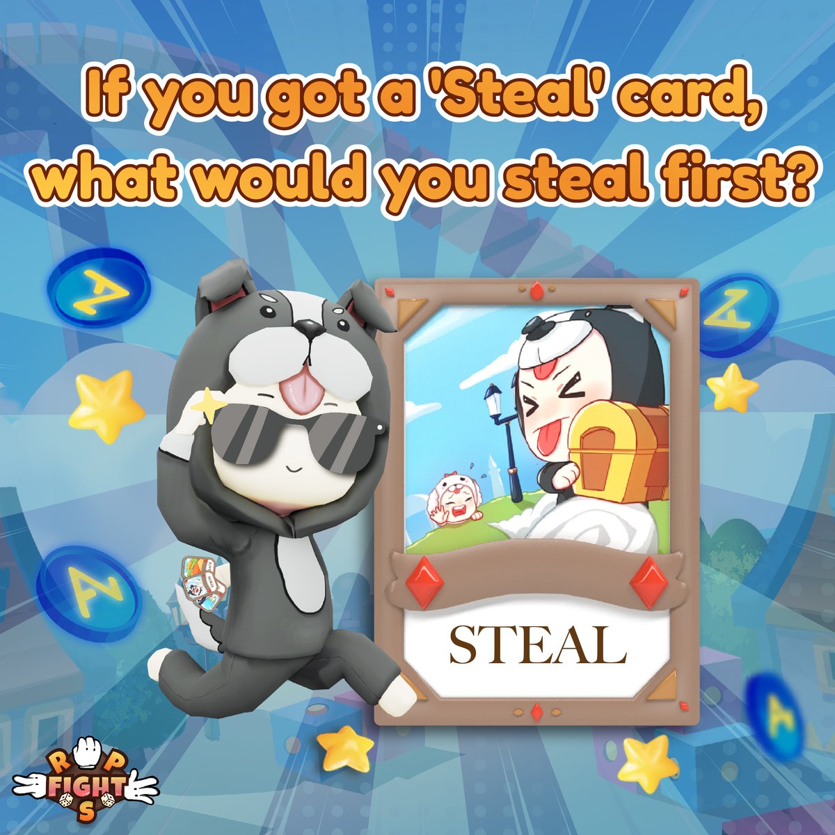 rpsfight's tweet photo. What would you steal first if you got a 'Steal' card ...!!?
#RPSFight https://t.co/WLL0h10apv