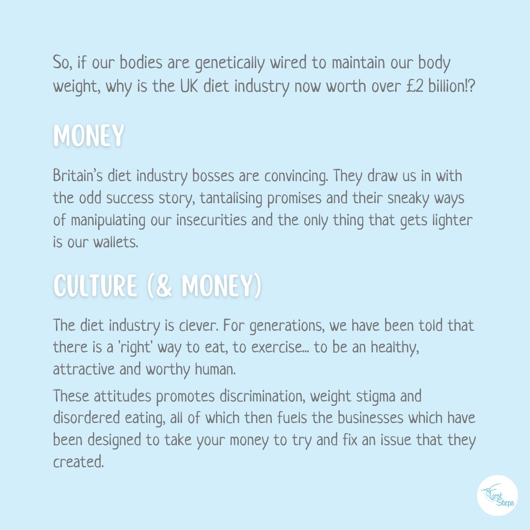 FirstStepsED's tweet photo. TLDR; Basically, our weight is already determined. It's our genetics and our complex bodies will try to maintain weight within a preferred range.
Have a scroll, or check our Zoe's blog 👉 https://t.co/LFN9YClyDS #SetPointTheory #DietCulture #BingeCycle #DietCycle https://t.co/xLNsH0dYr9