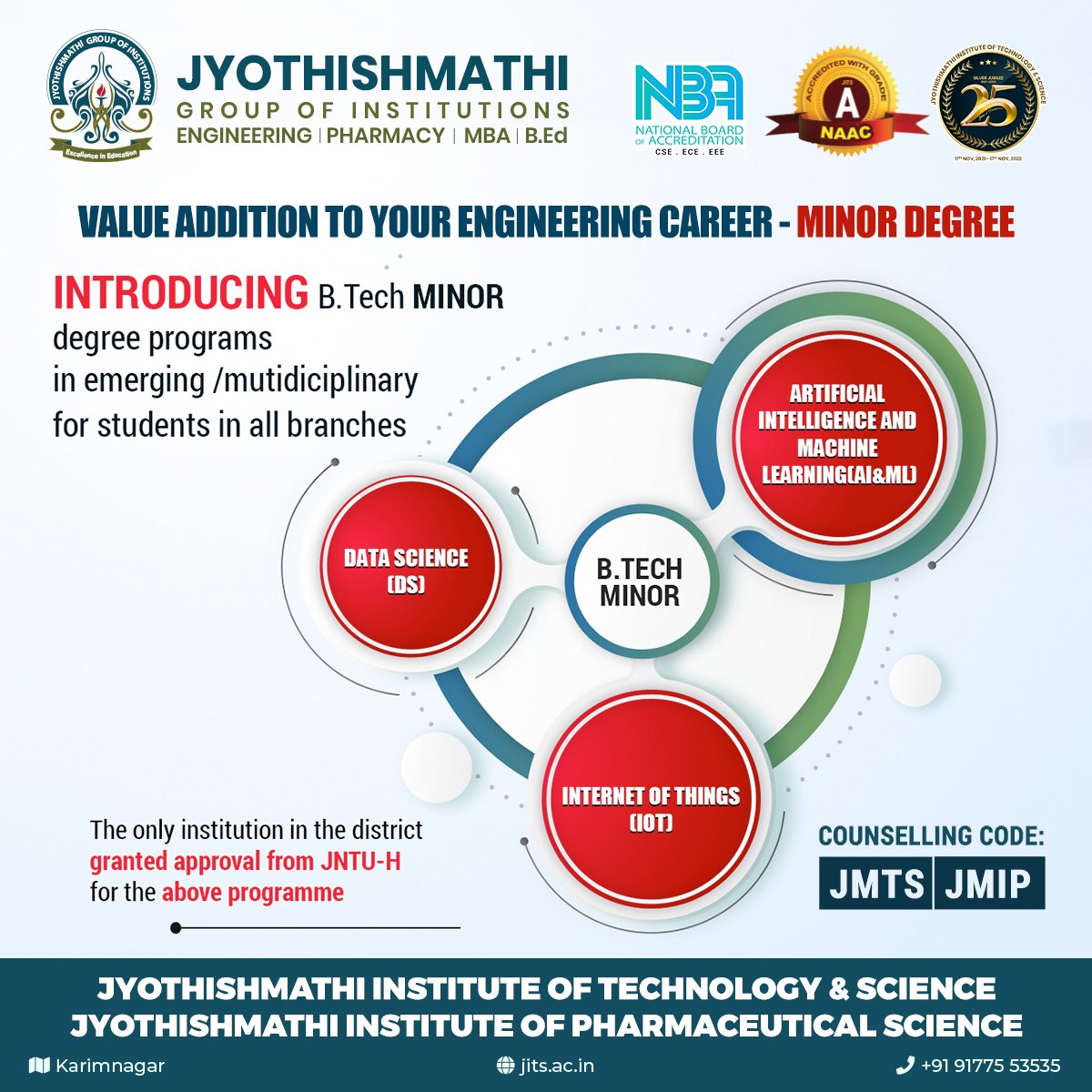 JITS_KNR's tweet photo. Enhance your https://t.co/Y9bXfLxIhI Career with the exclusive minor degree programs at JITS in emerging/multidisciplinary for students in all the branches.
Visit us : πhttps://t.co/5gL9Jy0dho
#JITS #Career #BTech #JNTUH #MinorDegree #MinorDegreeProgram #DataScience #AI #ML https://t.co/AbAcBl3Awo
