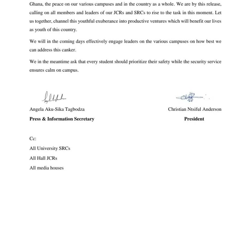 Dear University students,
the university in which we find ourselves is bigger than our halls of residence. 
Do not use loyalty to the traditions of your halls of residence to downgrade the reputation of your university. 
Say No To Violence
#KNUST 
#KNUSTLive