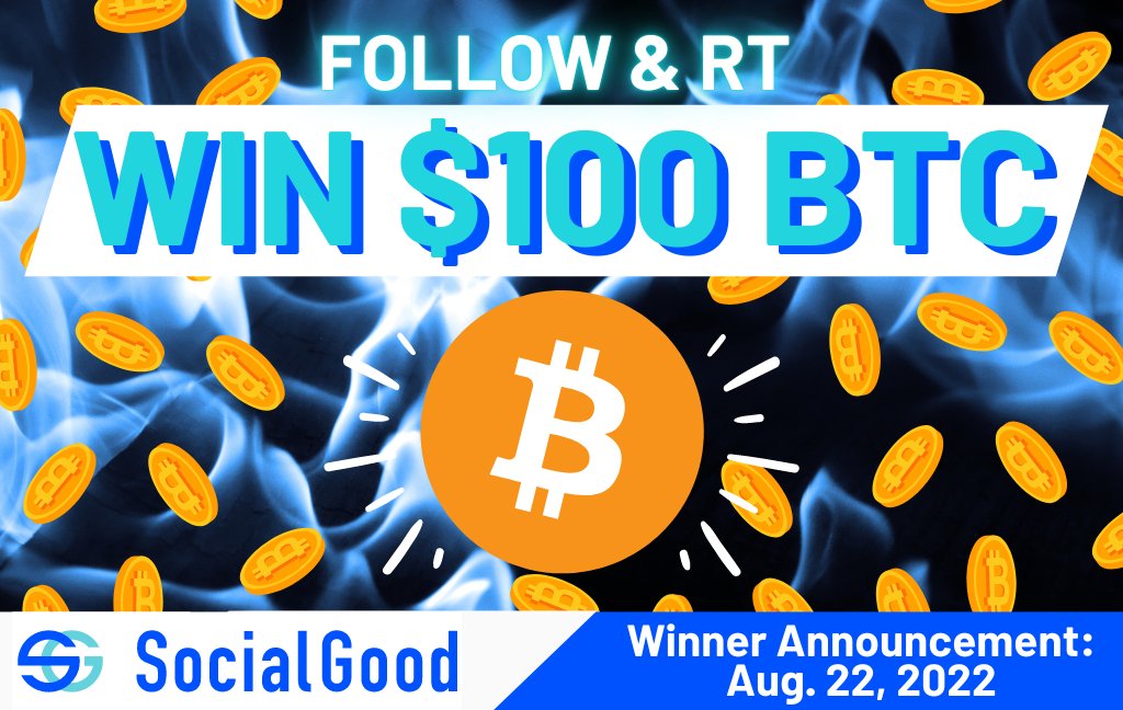 🔥 Win $100 in $BTC 🔥
①Follow &amp; ②RT this for a chance to win $100 worth of #Bitcoin in your wallet next week!
Will it be you this time?👀
We'll tag the lucky 53rd Giveaway winner on Aug. 22.

Use the SocialGood App to earn free crypto when you shop!
📲socialgood.inc/?id=mwPN7i