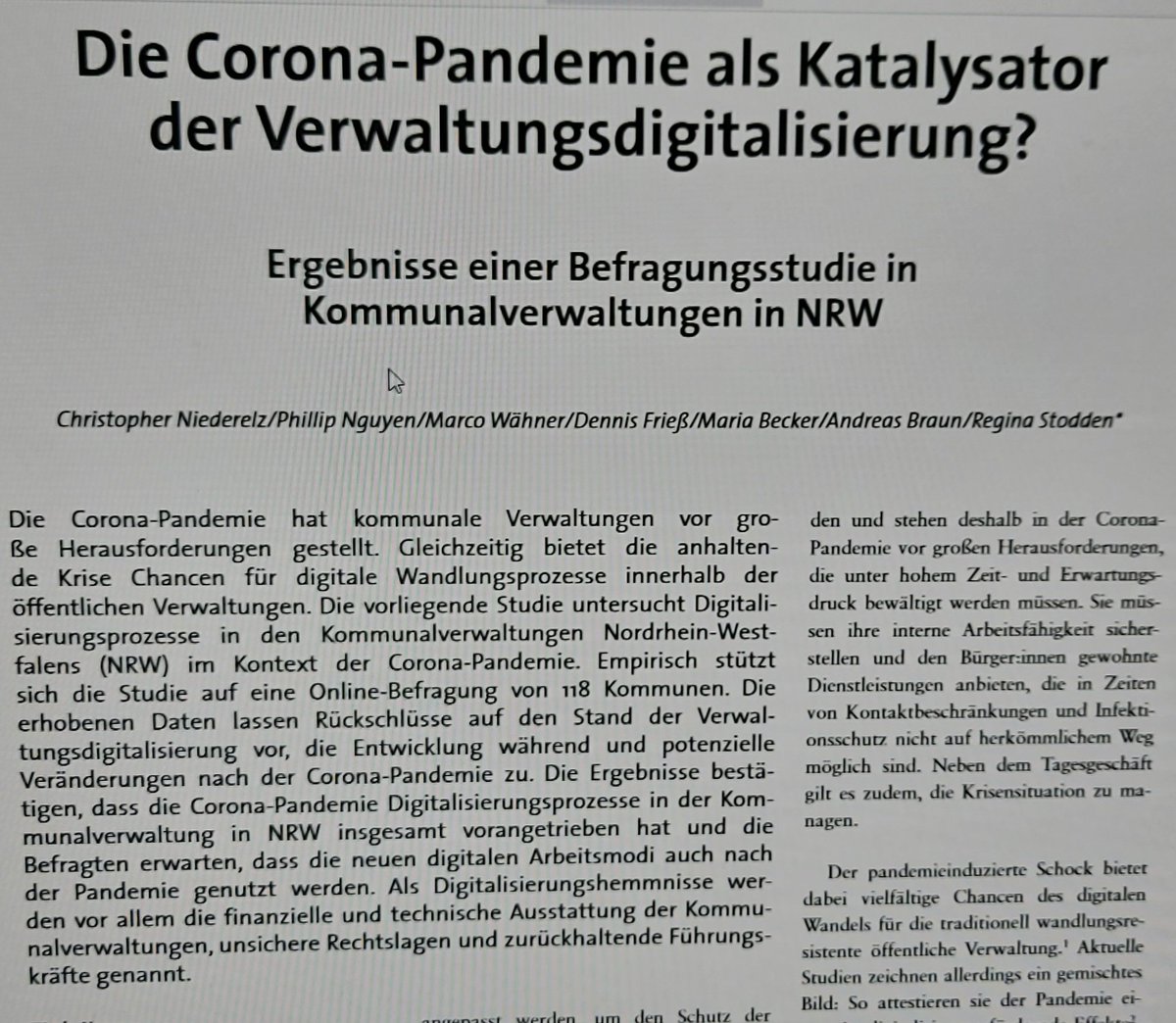 nrwfkop's tweet photo. 🚨Neue Publikation🚨 Wie hat die #Corona-Pandemie die #Digitalisierung der Verwaltung in #NRW beeinflusst? Wir haben es untersucht. Die Ergebnisse der Studie sind nun in Verwaltung &amp; Management @NomosVerlag erschienen. Hier geht's zur Studie: https://t.co/SX8MlIcJG0 https://t.co/I2qgCWqGaf