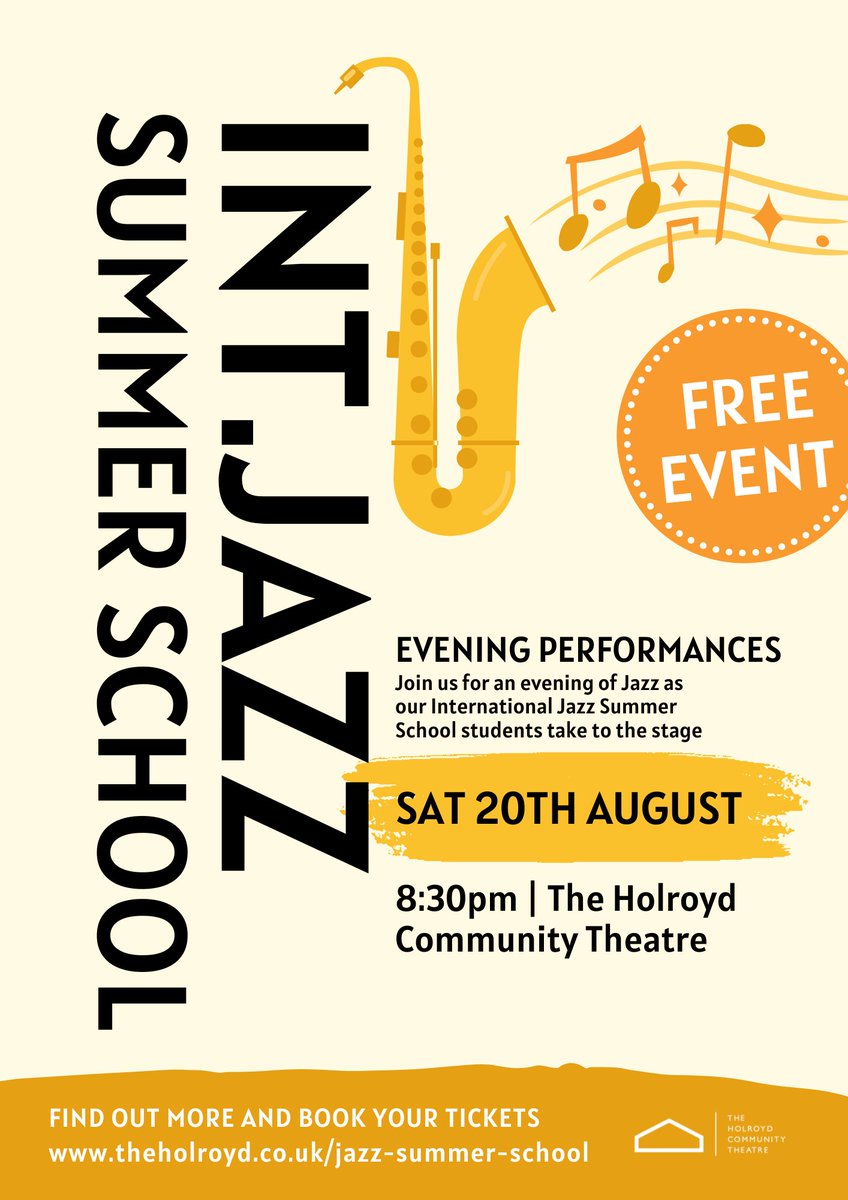 Want that Saturday feeling..? 🎷

Join us TOMORROW for an evening of jazz as our International Jazz Summer School students take to the stage at The Holroyd Community Theatre. 🎼

Book your FREE tickets here:
theholroydtheatre.co.uk/jazz-summer-sc…

#HCT #Community #Theatre #Jazz