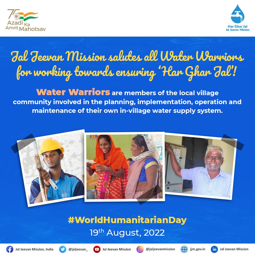 jaljeevan_'s tweet photo. On #WorldHumanitarianDay, #JalJeevanMission salutes and supports the tremendous efforts undertaken by #PaniSamitis #WaterWarriors and others working towards providing #HarGharJal.
#JJMNai_Kahani #10CrHarGharJal https://t.co/CwdXUC3IkX