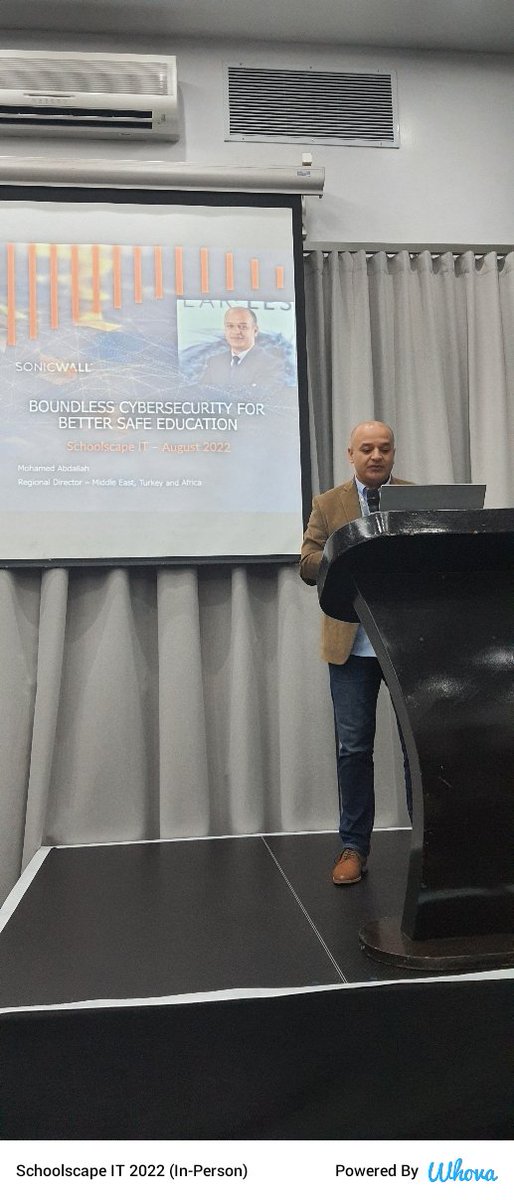 regional director Mohamed Abdallah of Sonic wall  #SSIT2022 #SchoolscapeIT2022 #SSIT #SchoolscapeIT via Whova event app whova.com/whova-event-ap…