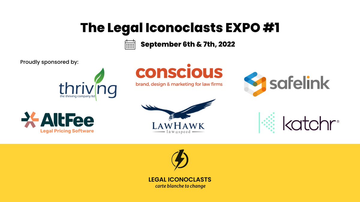 Legal Iconoclasts (@liconoclasts) on Twitter photo #FF to our #IconoclastsExpo22 sponsors, helping #lawfirms and professional services firms perform better 🙌 Give them a friendly follow <a href="/katchrdata/">katchr</a> <a href="/conscioussol/">Conscious Solutions</a> <a href="/altfeeco/">AltFee Solutions Inc.</a> or visit bit.ly/3zeyGpJ to get involved with our inaugural event! #FF to our #IconoclastsExpo22 sponsors, helping #lawfirms and professional services firms perform better 🙌 Give them a friendly follow <a href="/katchrdata/">katchr</a> <a href="/conscioussol/">Conscious Solutions</a> <a href="/altfeeco/">AltFee Solutions Inc.</a> or visit bit.ly/3zeyGpJ to get involved with our inaugural event!