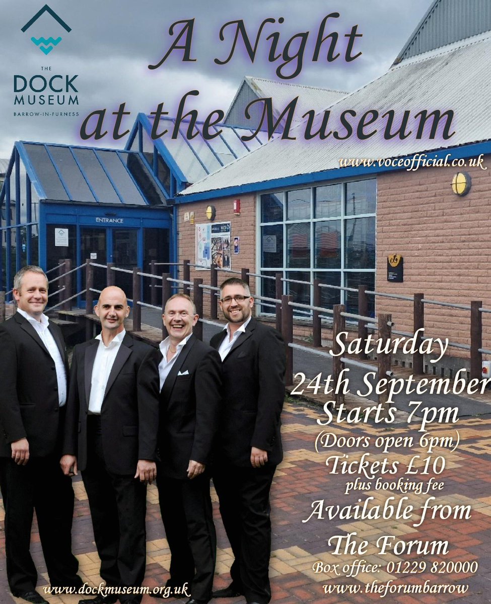 DockMuseum's tweet photo. We are so excited to announce that for the first time ever @VoceOfficial will be performing at the award winning #musum Tickets are limited for this exclusive concert and are available from @theforumbarrow - @ShowcaseCumbria @BarrowCouncil  @LakesCumbria @HeritageFundNOR https://t.co/I8sDfnjUnP