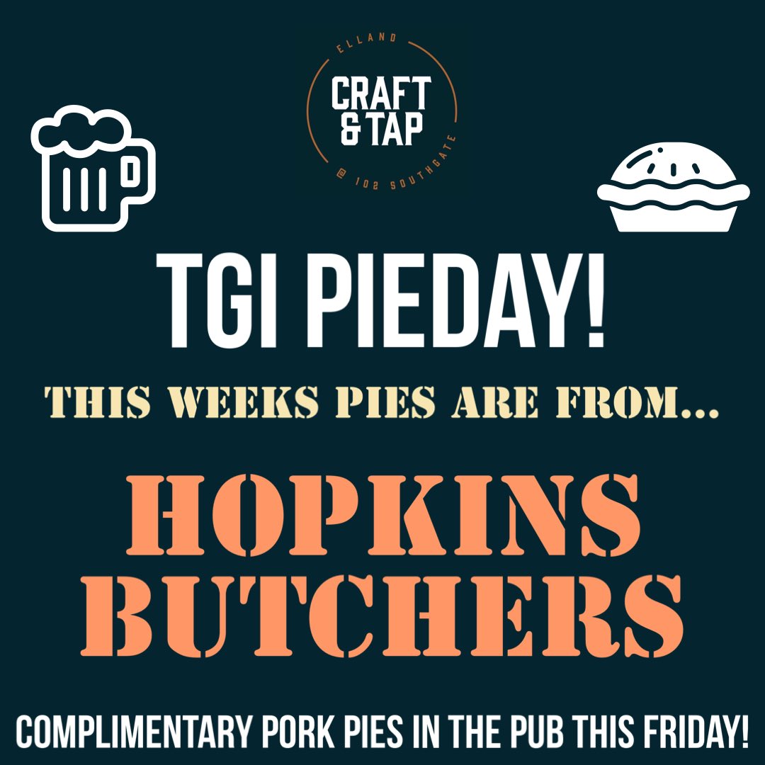 ellandcraft_tap's tweet photo. It’s Friday once again which means we have pies on the bar! Today we got them from the wonderful @hopkinsbutcher1 so come get them while you can!

#ellandcraftandtap #elland #micropub #pub #beer #porkpies #pies #piefriday #friday #realale #realalepub #craftbeer https://t.co/q5IMMMcKNb