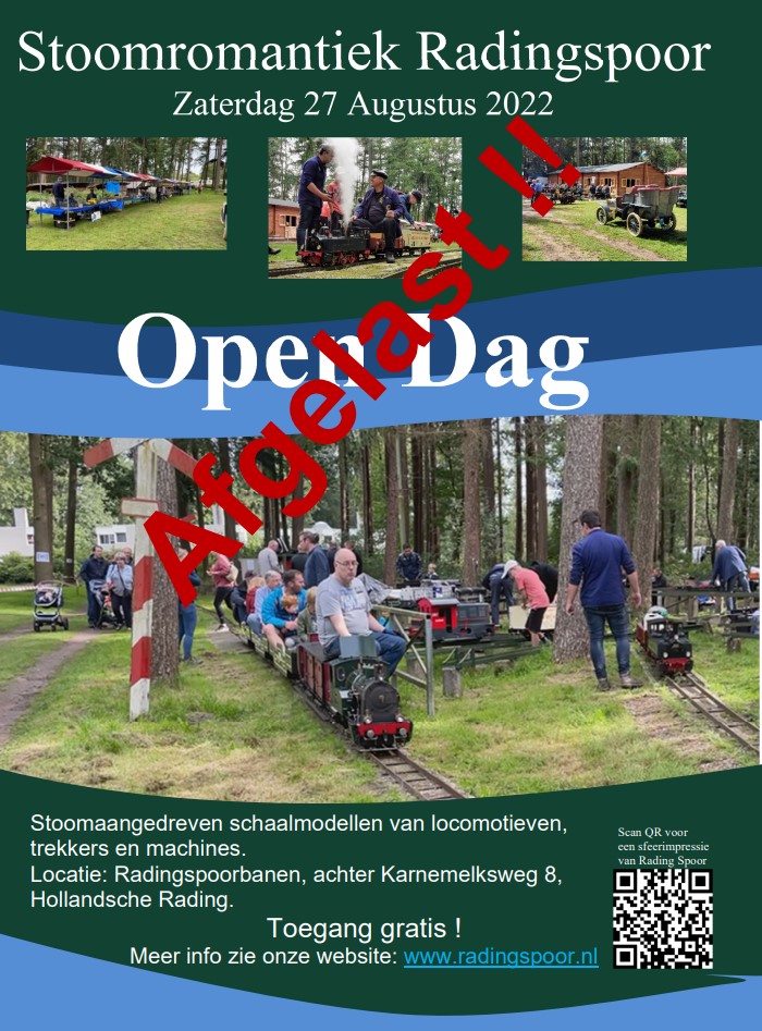 Opendag 27 Augustus afgelast‼️
Ondanks de regenbuien van de week, is het nog altijd kurkdroog en blijft ook "fase 2" (voorheen code rood) van kracht.
Dat betekent dat er geen open vuur en er een verbod op stoken is‼️
Over een alternatieve datum wordt nog nagedacht.