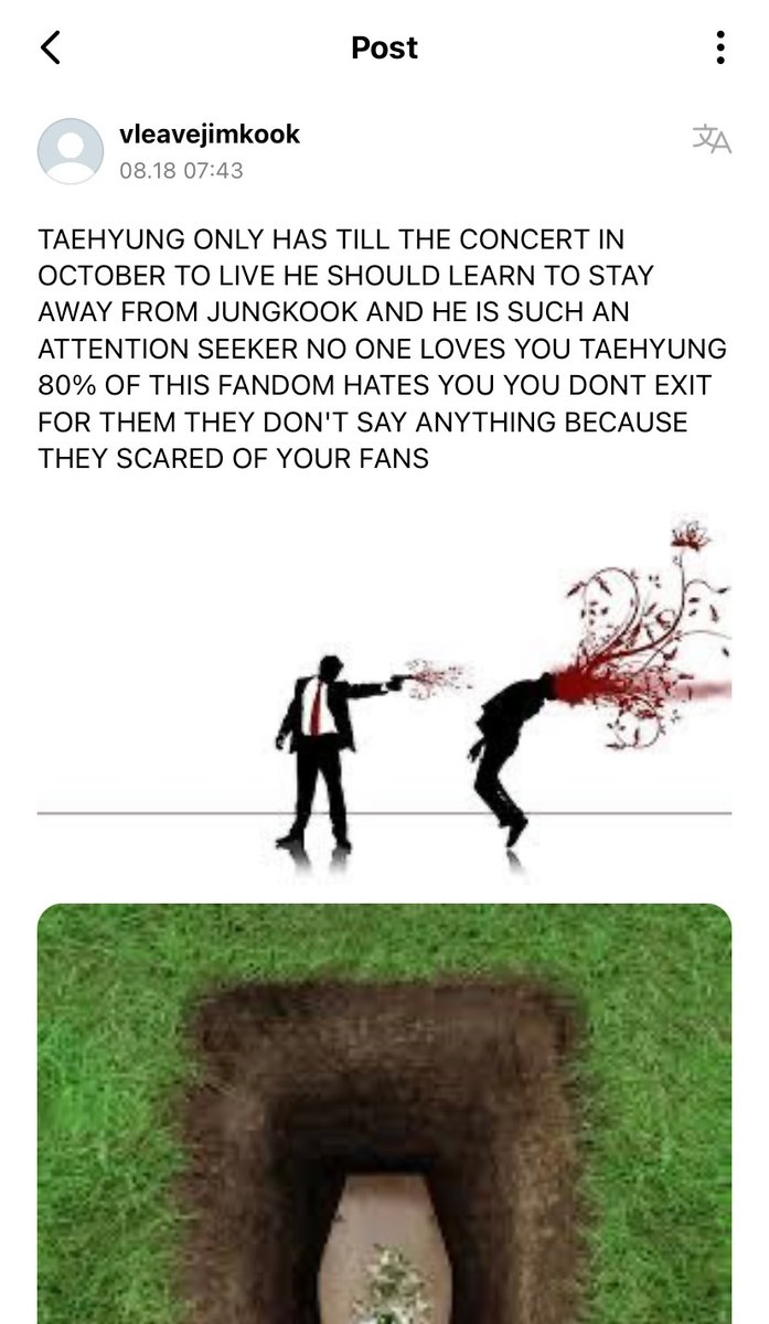 bangtan_kun's tweet photo. This is serious!
@bts_bighit @HYBEOFFICIALtwt @BIGHIT_MUSIC ,
we inform you that @weverseofficial  is no longer a safe app and we ask you to investigate these treats by people  against Kim Taehyung,and we demand the highest security from now on from any future attack on his life https://t.co/zC0OGpuEY0