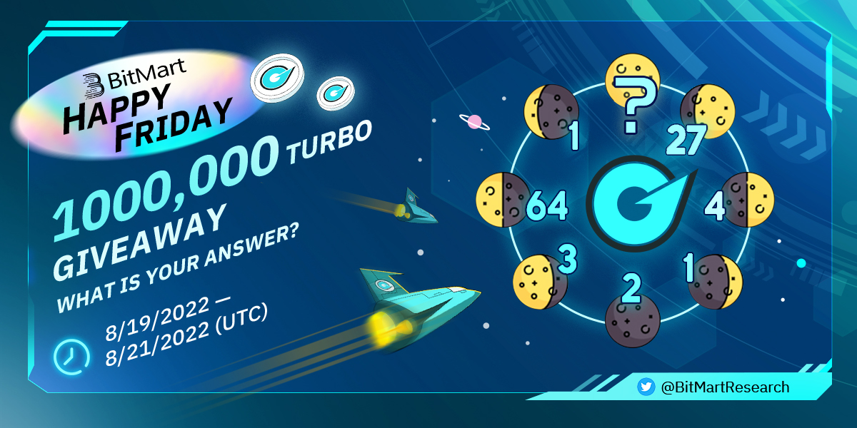 🔥BitMart HAPPY FRIDAY GAME🔥
         CRYPTO MATH GAME

🤔Can you answer this question?
🎁1000,000 $TURBO/250 winners

1⃣Follow <a href="/Turbo_starter/">Turbo Starter</a> <a href="/BitMartResearch/">BitMart Research｜$BMX HODLer</a> <a href="/BitMartEarn/">BitMart Earn, VIP & Institution</a>
2⃣RT &amp; Like &amp; Tag 3 frds
3⃣Fill the Form:bit.ly/3c79OHI
Register👉datasink.bitmart.site/t/j