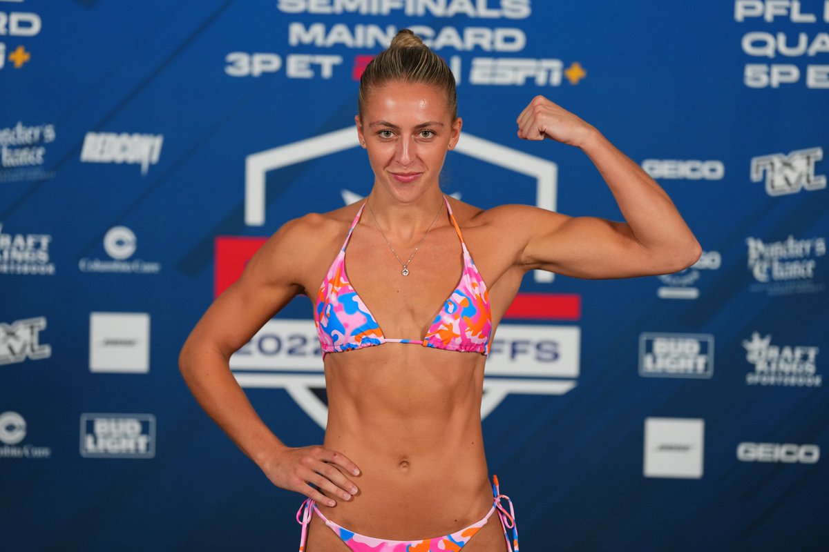 PFLMMA's tweet photo. Both Dakota Ditcheva & Hassna Jaber make weight for their 2023 PFL Europe Women's Flyweight Qualifier bout! #PFLPlayoffs
โ๏ธ @dakotaditcheva: 126 lbs
โ๏ธ Hassna Jaber: 125 lbs https://t.co/jCyFE6MK35