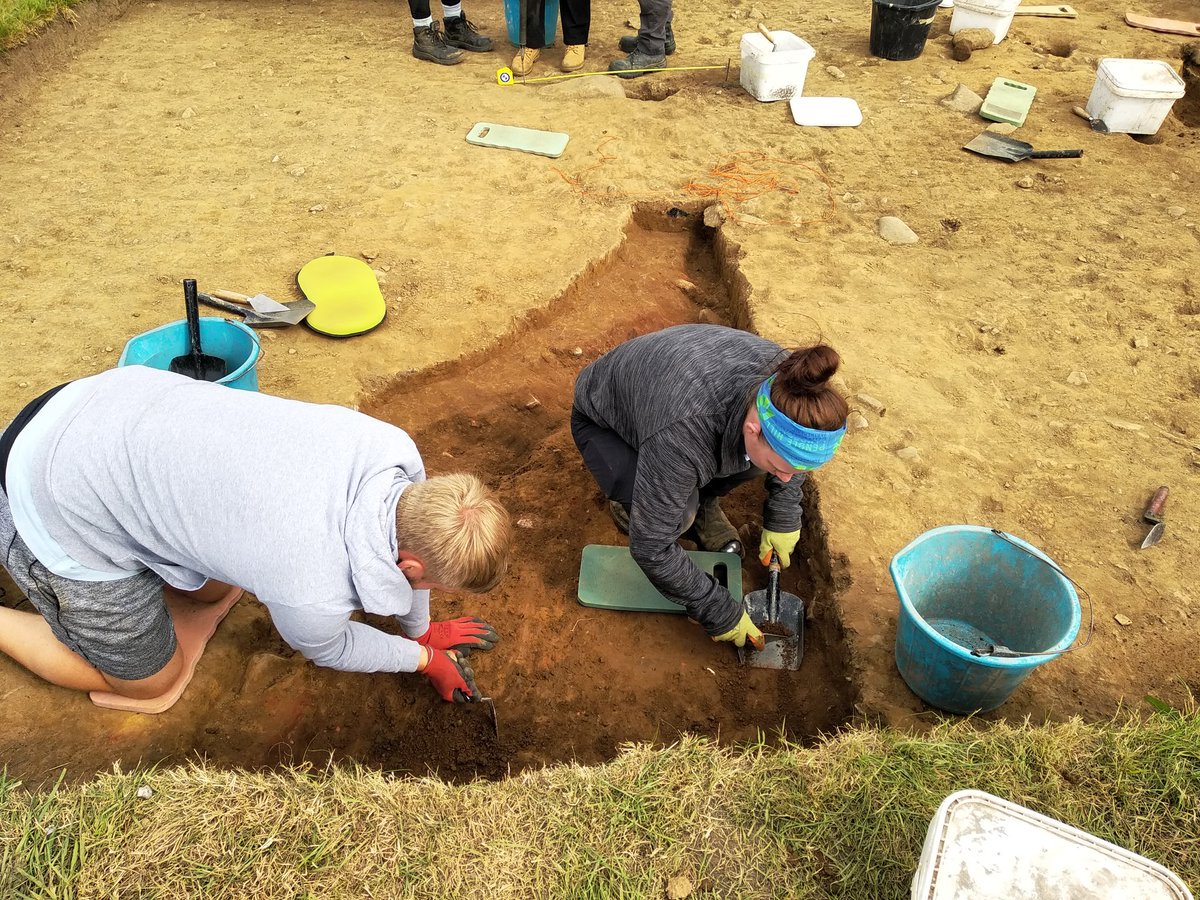 UCLanArchAnth's tweet photo. @LancsMuseums Thanks for shout out. Exciting stuff so far, lots of evidence of in situ burning in the large circular feature visible on geophysics @MonolithArchae1  but also new discoveries: postholes &amp; a linear ditch containing (probably) Iron Age VCP pottery @UCLanResearch @SamWalshOsteo https://t.co/BeUVQzsrdT
