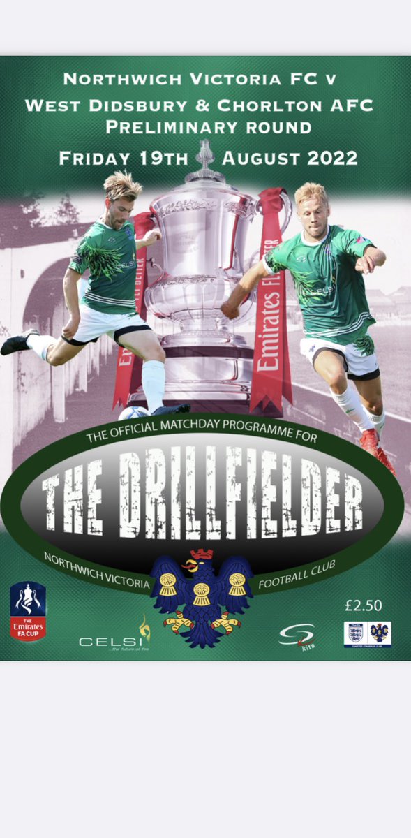 #TonightsProgrammeToday 

#Vics’ Vs West Didsbury &amp; Chorlton 

#FACup Preliminary round 

64 page bumper edition; all in colour &amp; packed with features inc. player in spotlight with Phil <a href="/vics4life/">Phil Harrison</a>, the coaches’ insight, U-21 news plus much more! Just £2.50 @ the turnstiles 🟢⚪️⚽️