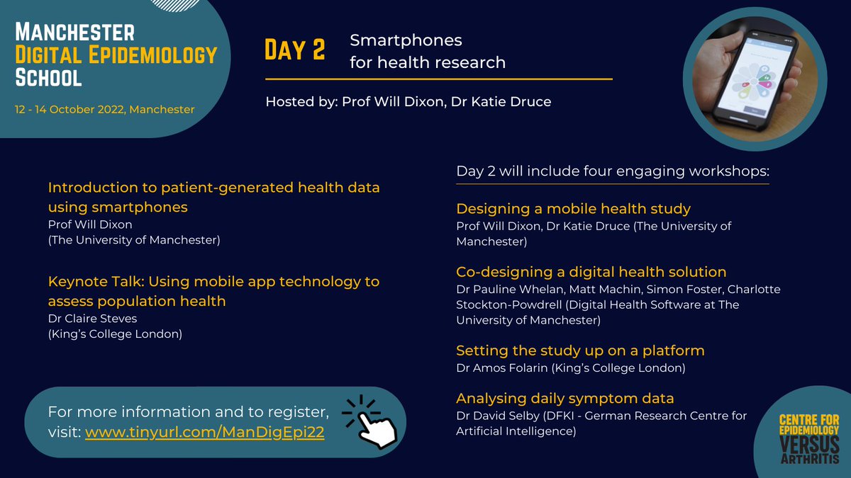 CfE_UoM's tweet photo. Join #ManDigEpi22 Day 2 to learn all about how to capture and use digital health #data from #smartphones for your research.
Full programme and speakers π
More information & to register β‘ https://t.co/qZBnWF4Ijy
#DigitalHealth #EpiTwitter #DigitalEpi https://t.co/LB3HL1RkSy