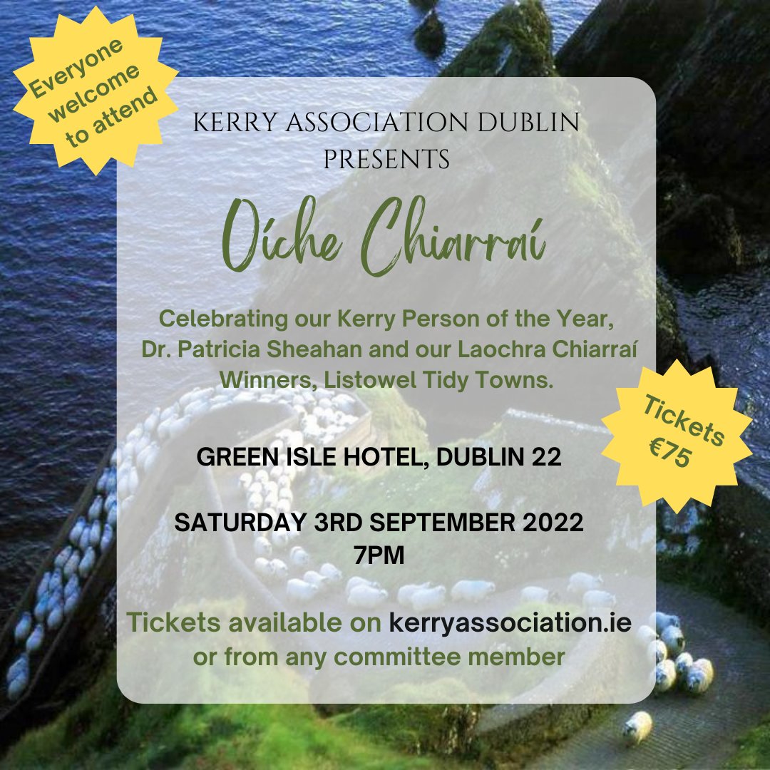 KerryAssoc's tweet image. Last chance to purchase tickets! Everyone is welcome to join our celebration in 2 weeks to honour the highly regarded Dr. Patricia Sheahan @kerryhospice and Listowel Tidy Towns @ListowelTT 

#Kerry #KerryEvents #DublinEvents #DiscoverKerry