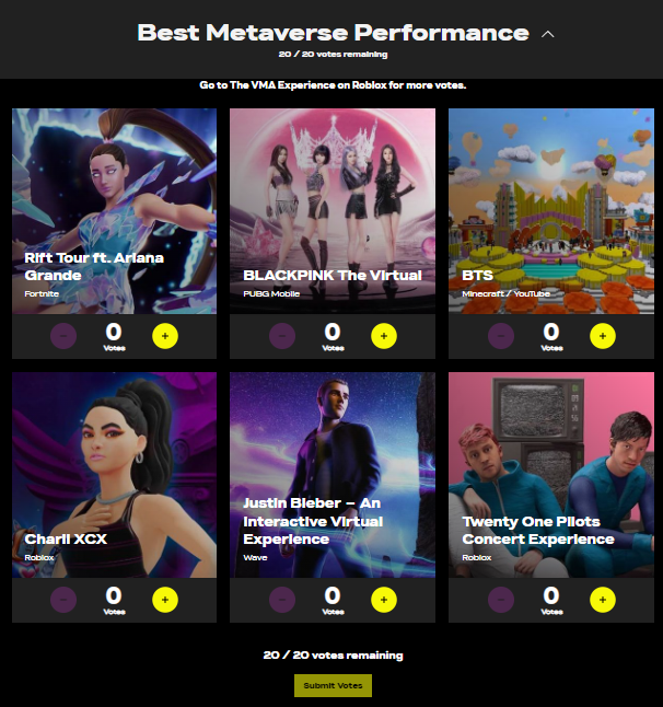 showmethenft's tweet photo. @MTV including a 'Best Metaverse Performance' in the VMAs this year https://t.co/x7n4LDuKqu