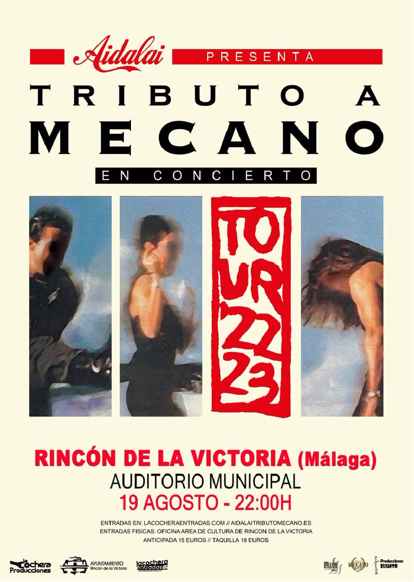 aytorincon's tweet photo. ➡️No te pierdas hoy el concierto `Tributo a Mecano´ en el Auditorio Municipal de #RincóndelaVictoria a las 22h.Las entradas pueden adquirirse vía online a través de https://t.co/MBfUs2VMCc y en la propia taquilla del Auditorio Municipal antes del inicio del evento
#tributoamecano https://t.co/2HKYtkp9zT