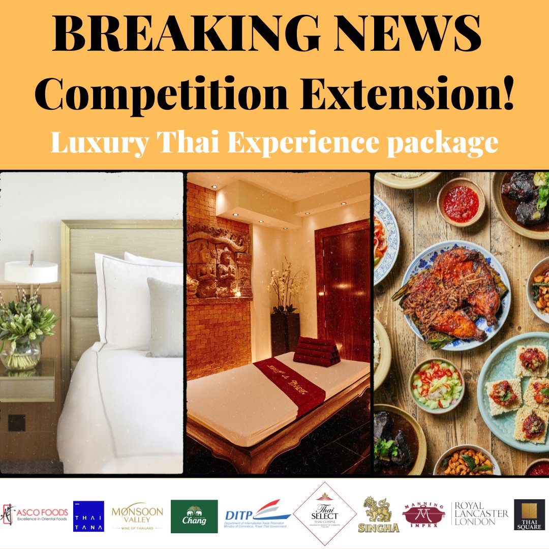 Great news everyone! We are extending the deadline of our competition to the 28th August! For a reminder of all the prizes and how to enter see here: thaiselectuk.thaitradelondon.com/competition-20… 
T&amp;Cs: Entries close 28th August, all prizes drawn on the 29th August. UK residents aged 18+ only.