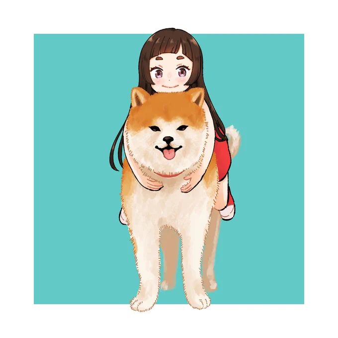 > 秋田犬にまたがる角館あけひ #odaibako_moge0312  