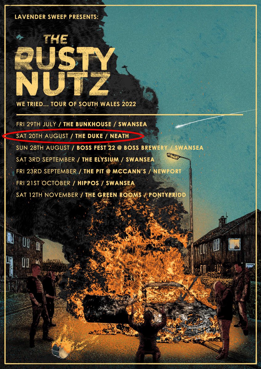 TheRustyNutz's tweet photo. We head to Neath tomorrow night (20th August) for the second show on our extremely spread out tour of South Wales, to The Duke Of Wellington with support from @feverjaw and @Swanhillband
Free entry and kick off at 7:00pm.
Poster art: @TrueSpiltMilk
#thedukeneath #livemusic https://t.co/kCdx1n14K2