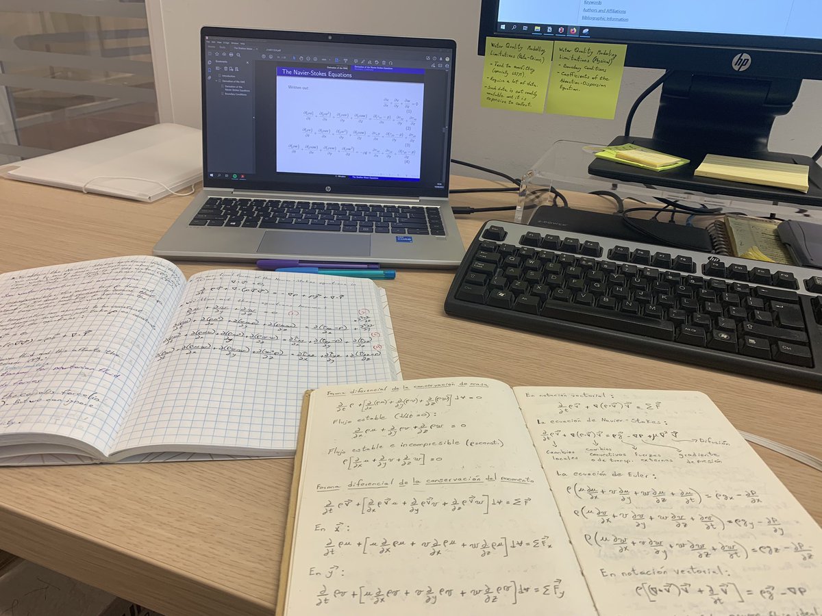 mgcastre's tweet photo. Studying the Navier-Stokes and Shallow Water Equations this morning. I will be always grateful to my mentor, Dr. Gonzalo Pulido (R.I.P.), for teaching me these eqns and introducing me to the beautiful world of Computational Hydraulics. #PhDLife #TheMathOfWater @ihedelft @senacyt https://t.co/cJNlixwYDn