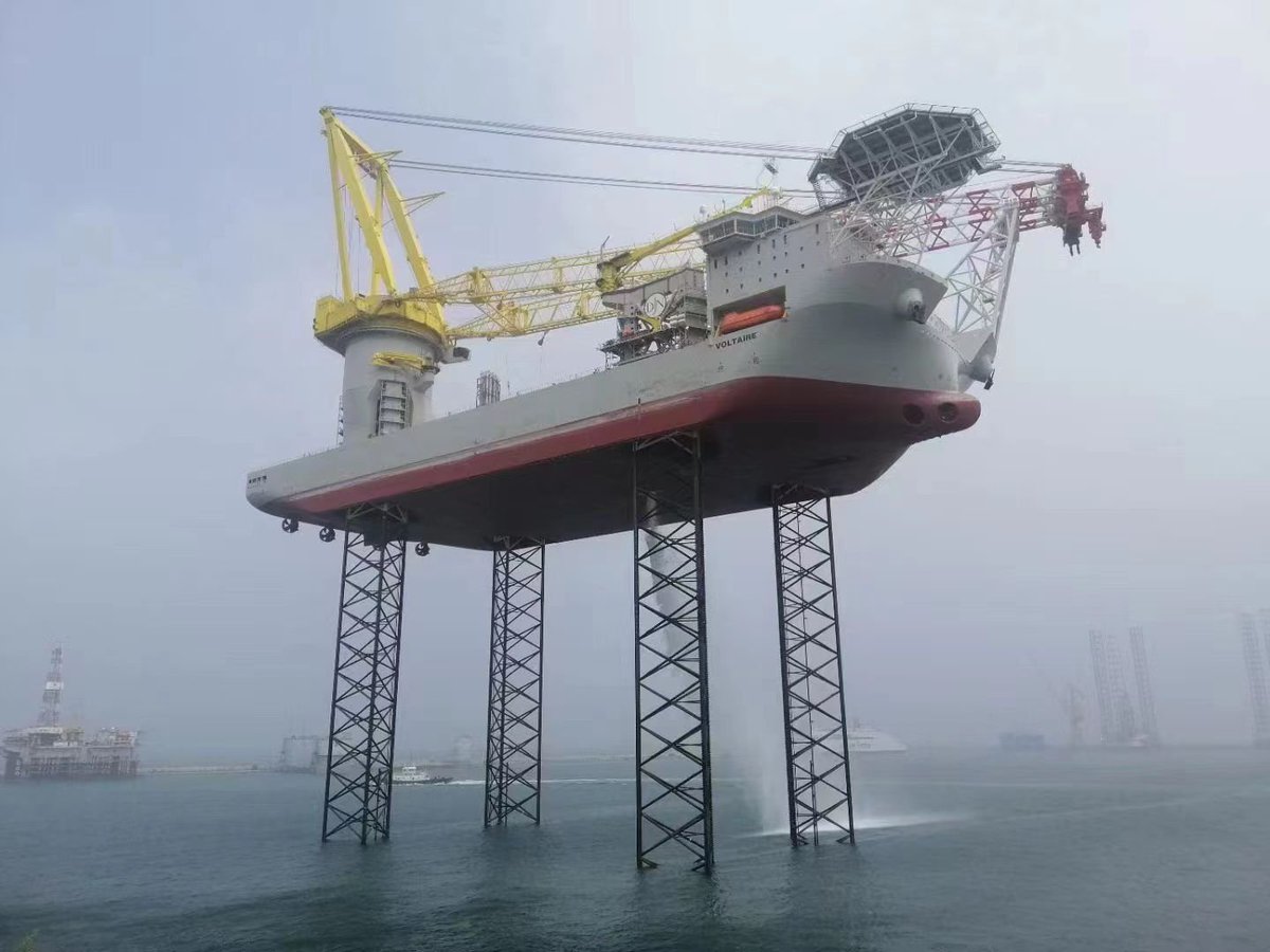 This is the world's newest and largest wind farm installation vessel. For a sense of scale, try to immagine a person looking out at you from of one of those windows on the bridge. #offshorewind #renewables