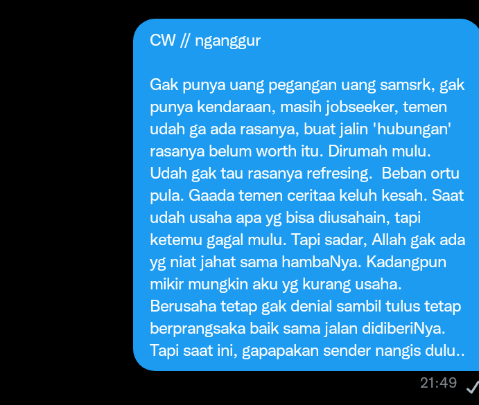 worksfess's tweet photo. CW // nganggur 

Ya Allah pengen Work! Work! Work! https://t.co/KnxaR7dJMl
