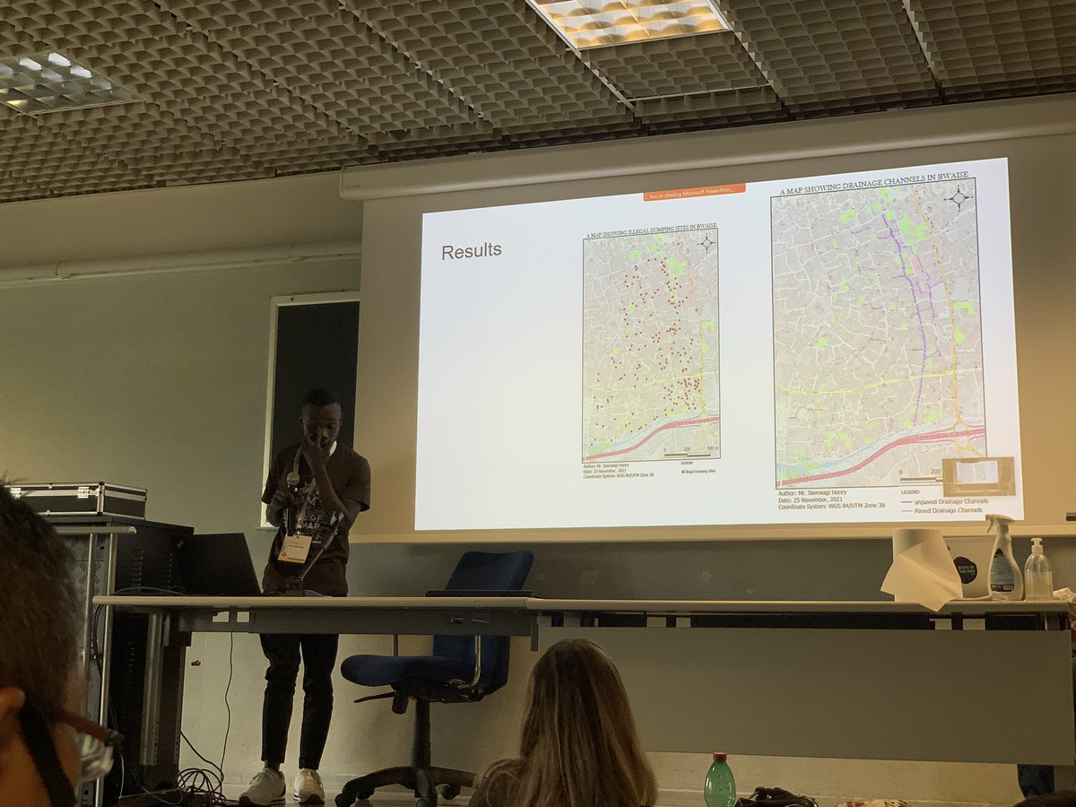 <a href="/youthmappers/">YouthMappers</a> Research fellow, <a href="/henryreagan8/">Henry Sseruwagi</a> shares his research results on waste data collection in informal settlements in Uganda. He was able to propose new dumping sites from his analysis #SotM2022 #HOTunSummit