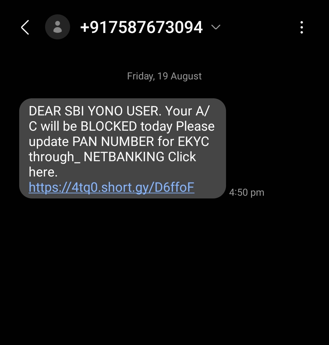 I got this message. Please be aware of these kind of messages. This website looks similar to SBI YONO but if you enter your credentials, the balance in your account may be debited. Let your friends also know about this kind of frauds.

#CyberSecurityAwareness #fraud #CyberAttack